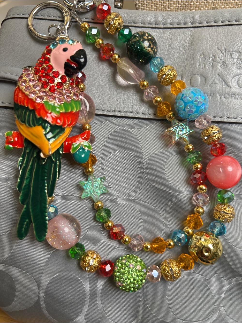 Colorful Parrot Beaded Bag key chain